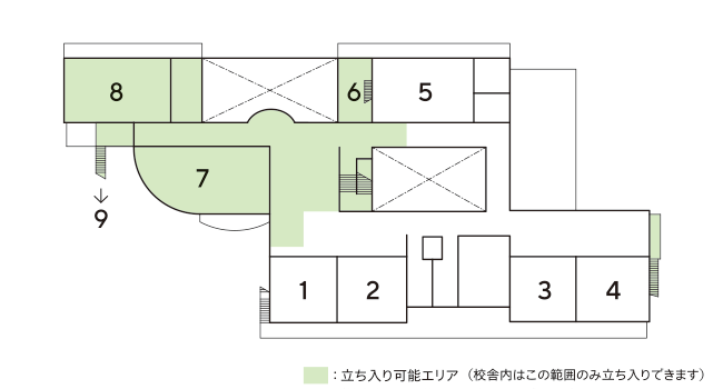 遺構中浜小学校2階のフロアマップ